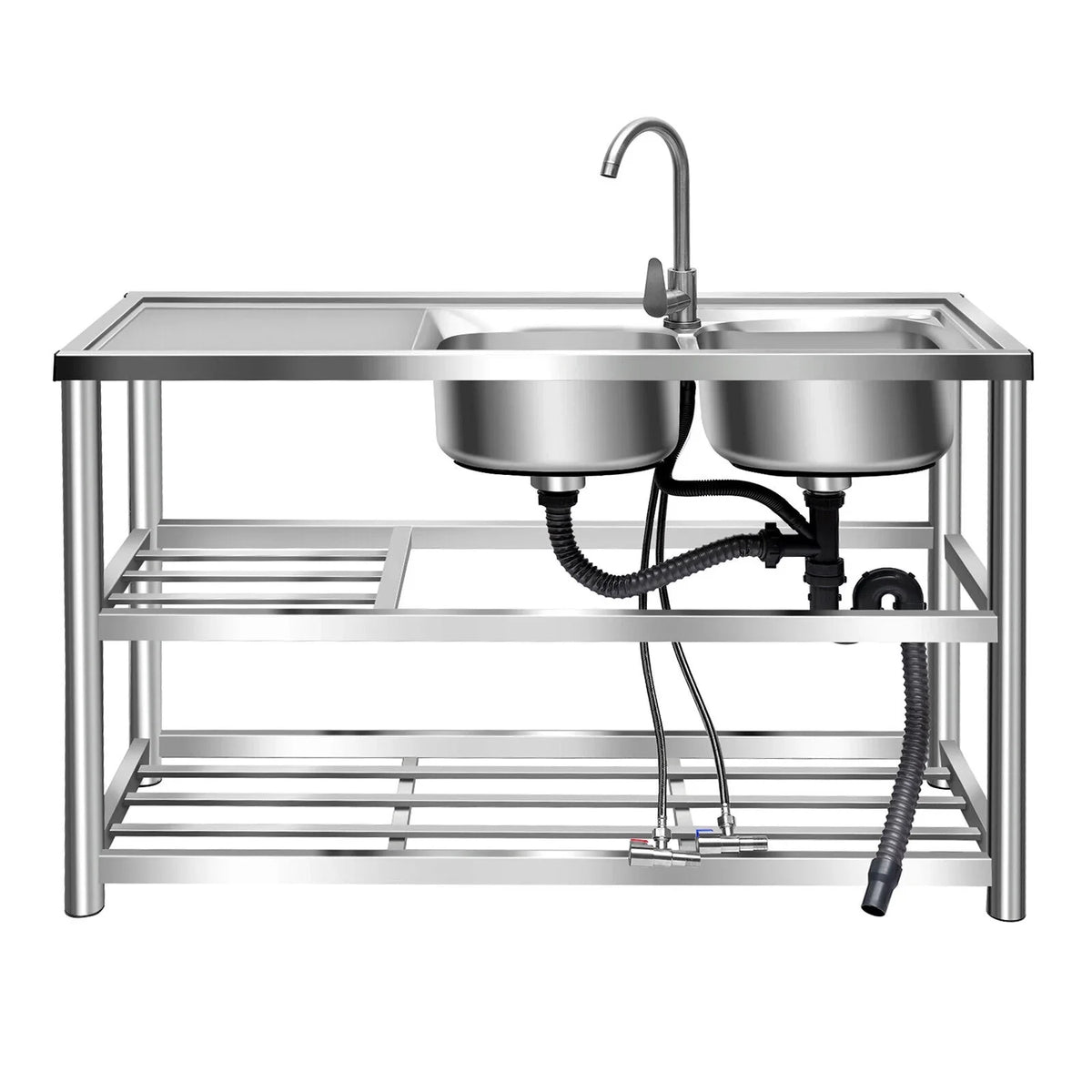 Prep Bowls Steel w/ Commercial Kitchen Catering Catering Utility w/Faucet Stainless Table Kitchen 2 Sink Bowls Home Prep 304 Drainboard Kitchen Sink Catering Sink +Shelf Bowl Prep 2 Table Bowl
