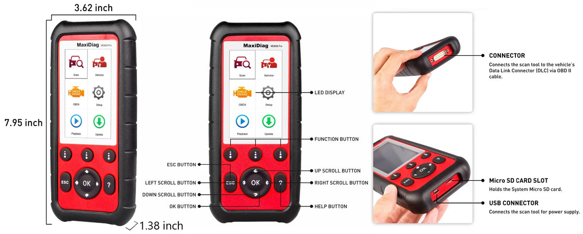 Lookup Battery Scanner EPB Reset MD808 AL629 Code Reset Cable Codes BMS OBD2 Upgraded Features Reader Autel With MaxiDiag Extension MD806 AL529 Special AL329 Oil Read/Clear 7 SAS DTC Pro MD802 AL609