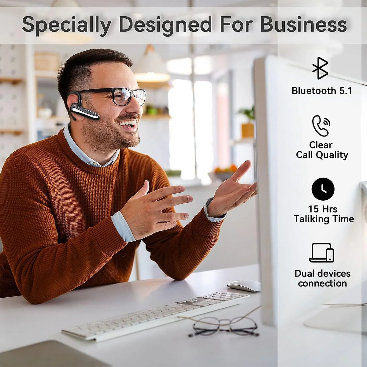 Case,microphone Bluetooth Driving, For Headphone Hands-free Earpiece Bluetooth 5.1 Earph Wireless Charging Office For With Cellphone, Wireless Headset