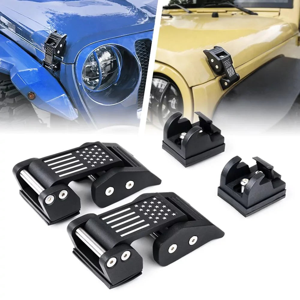 Wrangler JK Aluminum U.S. Xprite Flag Kit 2018+ & Hood Jeep Black Jeep 2007-2018 with JL for Latch Wrangler