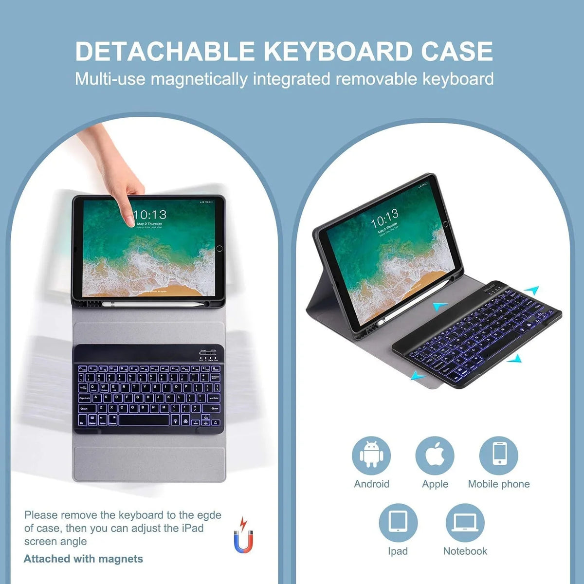 3rd (2017) for VOWUBO Case iPad Keyboard (2019), iPad Detachable Magnetically Air Gen 10.5" Pro 10.5"