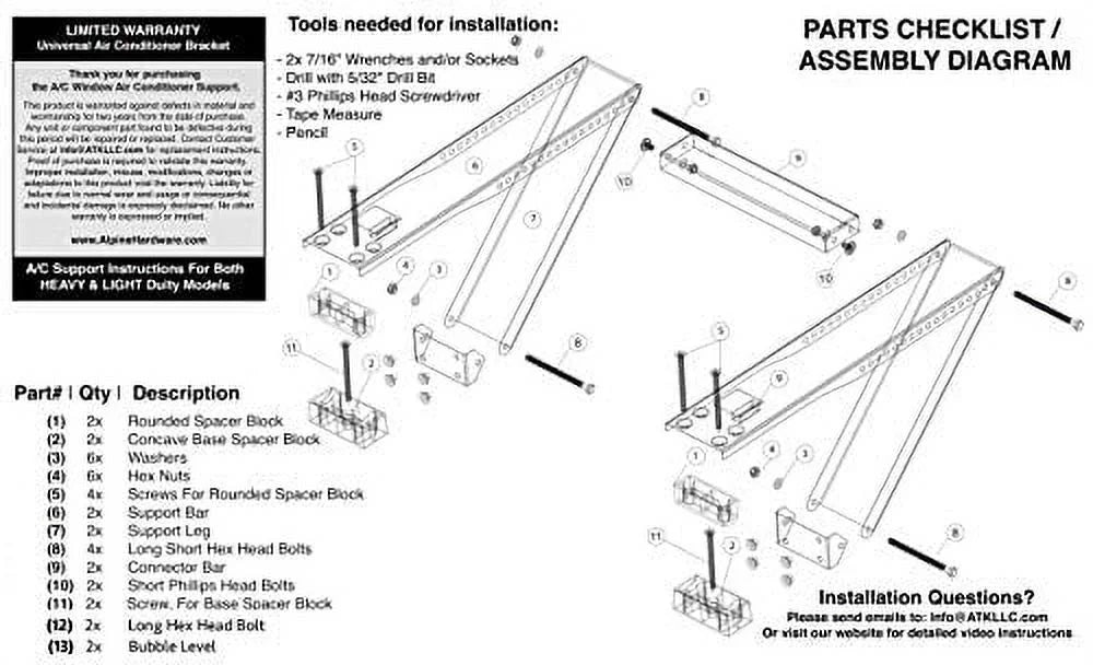 AC 180 12000 - Air to lbs. BTU AC Conditioner Universal Heavy-Duty Duty) for (Heavy Support BTU 24000 HARDWARE Units - - to Window Support Up ALPINE AC Window Bracket Conditioner Air