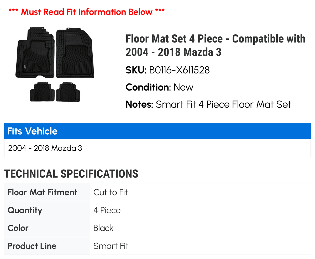 2016 2017 - 2005 2011 2015 with Mat 2013 Floor 3 4 - 2009 2007 2014 2004 2010 2008 Compatible 2006 Set 2012 2018 Piece Mazda