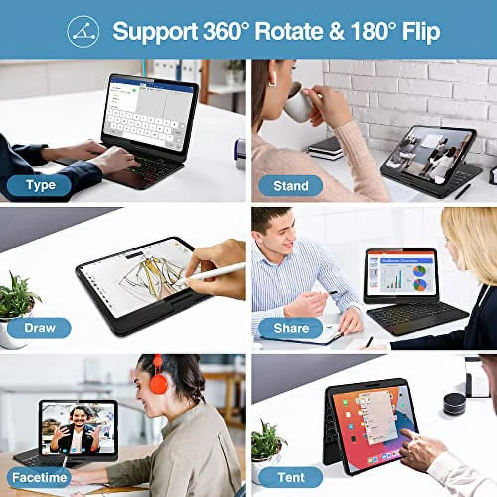 for Keyboard iPad Gen Color Case 10th for 360 Rotation 7 Multi-Touch 2022 Case 10.9 Keyboard Degree with 10th inch –Black Trackpad, ProCase Generation Backlit Touchpad iPad