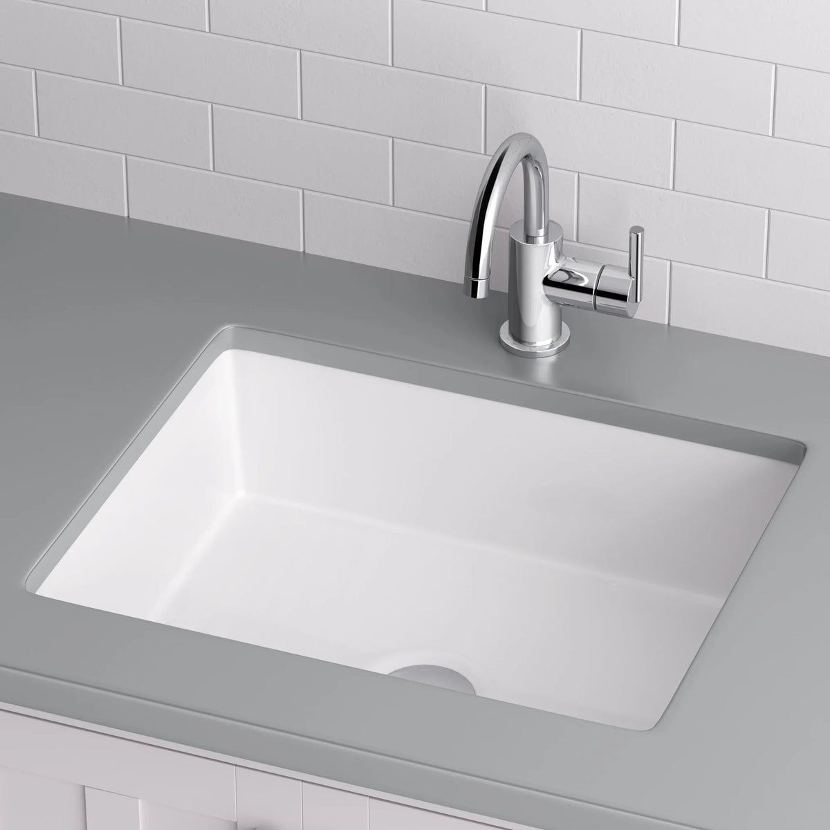 Sink with Rectangular Miseno 17 Bathroom x Rear Overflow, in. 13 Undermount White