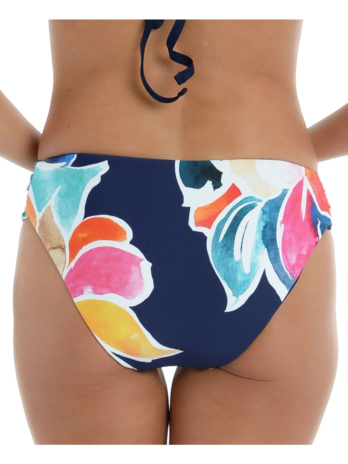 Stretch Swimsuit BLANCA Lined Navy Hipster Coverage Bottom Floral In Reversible Women's Moderate Shirred Bloom 4 Petals LA