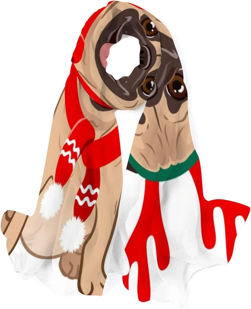 Wrap Pug Girls Long Lightweight Silk Scarves Women Scarf Neck Shawl Dog for White Christmas Hyjoy On